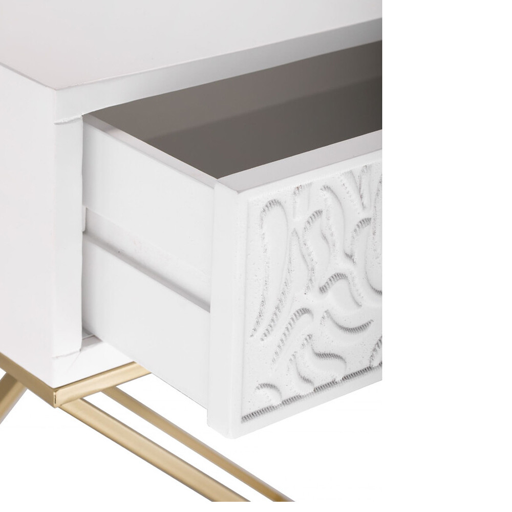 Приставной столик с выдвижным ящиком White Table Carved Pattern