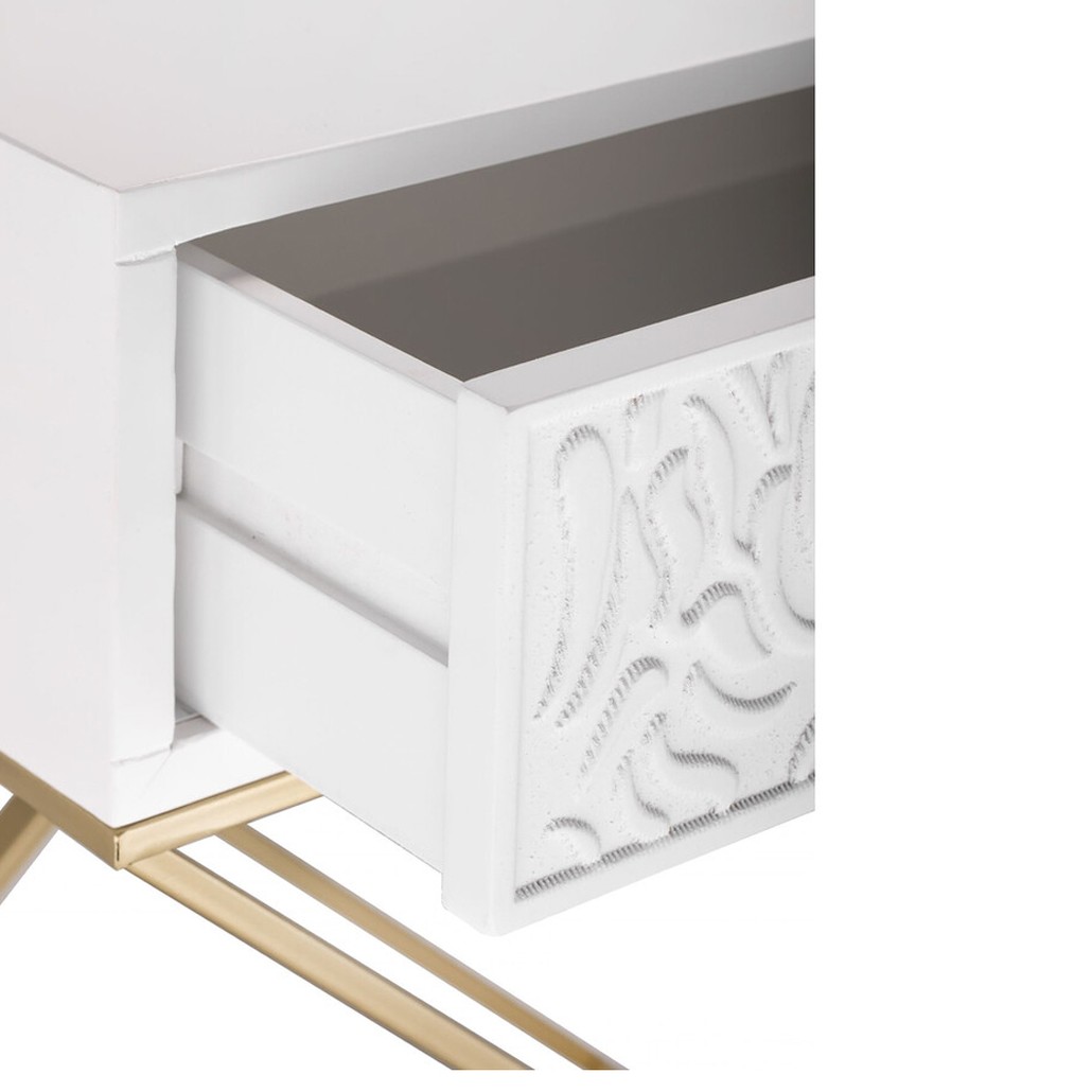 Приставной столик с выдвижным ящиком White Table Carved Pattern