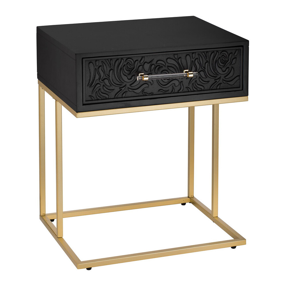 Приставной столик с резным узором на выдвижном ящике Black Table Carved Pattern