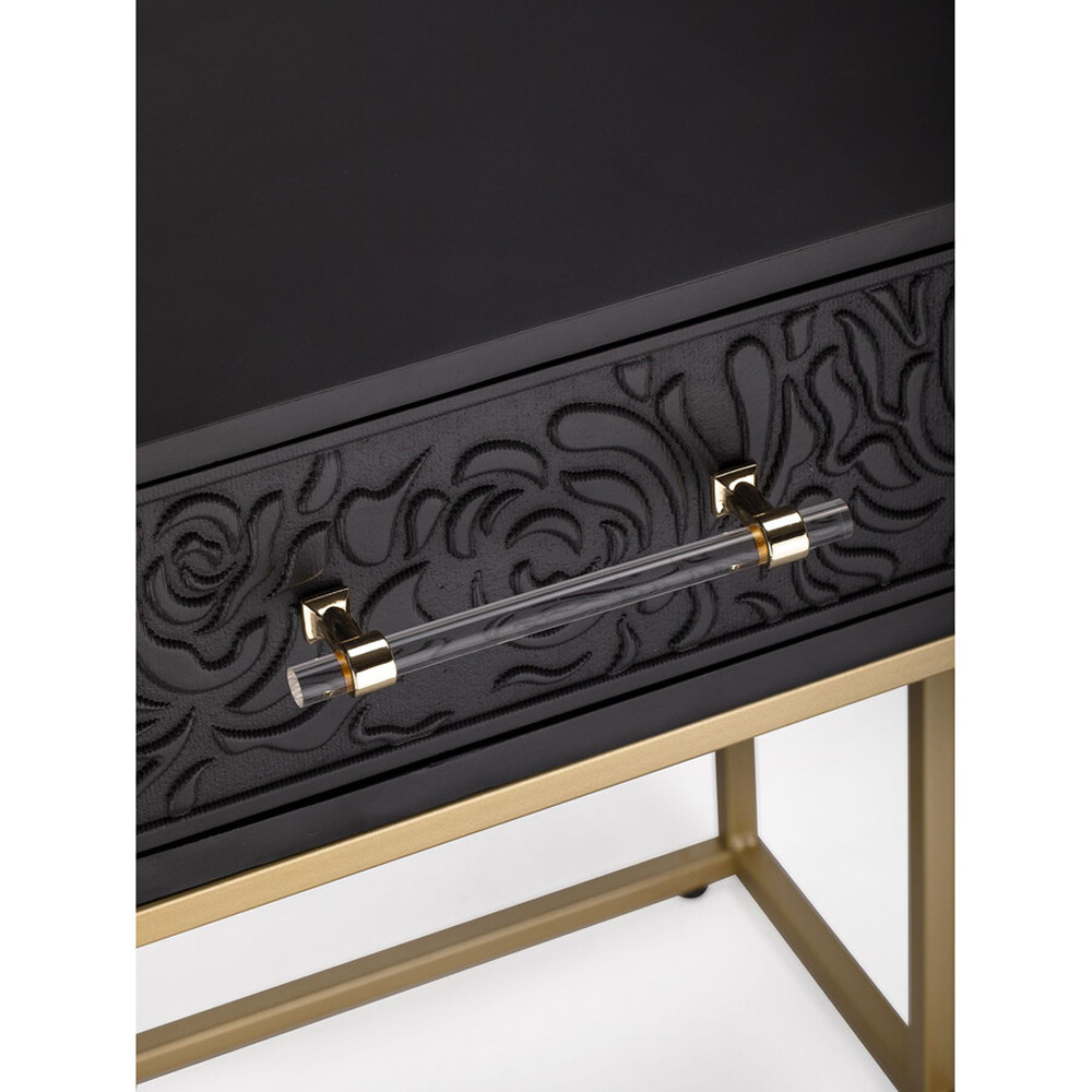 Приставной столик с резным узором на выдвижном ящике Black Table Carved Pattern