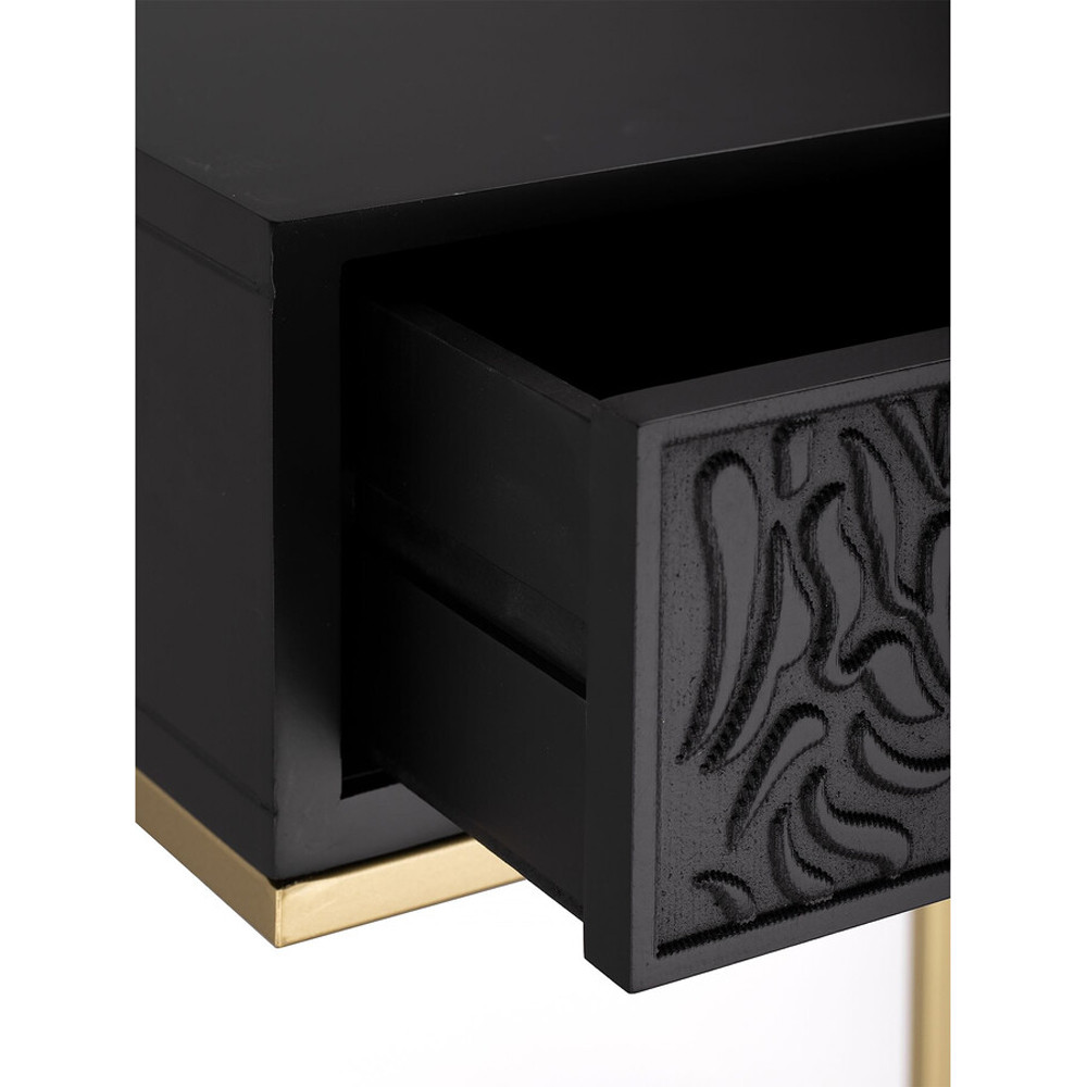 Приставной столик с резным узором на выдвижном ящике Black Table Carved Pattern
