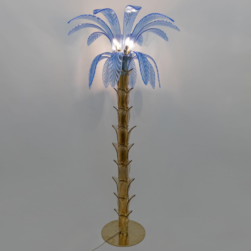 Торшер Glass Decorated Palm Floor Lamp Blue Листья Пальмы