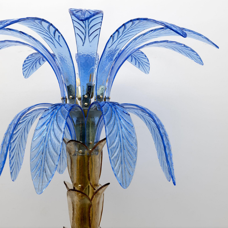 Торшер Glass Decorated Palm Floor Lamp Blue Листья Пальмы