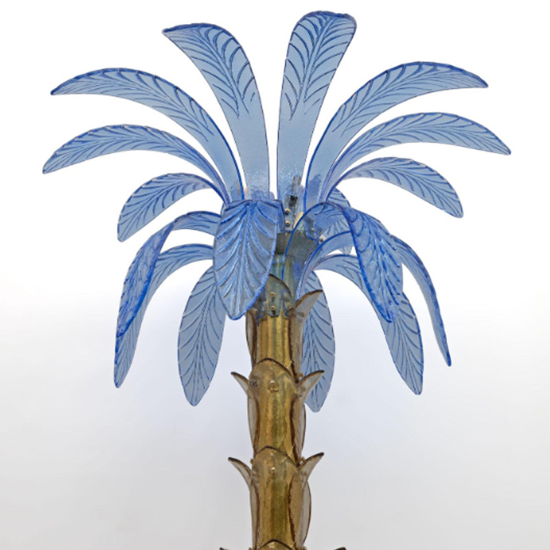 Торшер Glass Decorated Palm Floor Lamp Blue Листья Пальмы