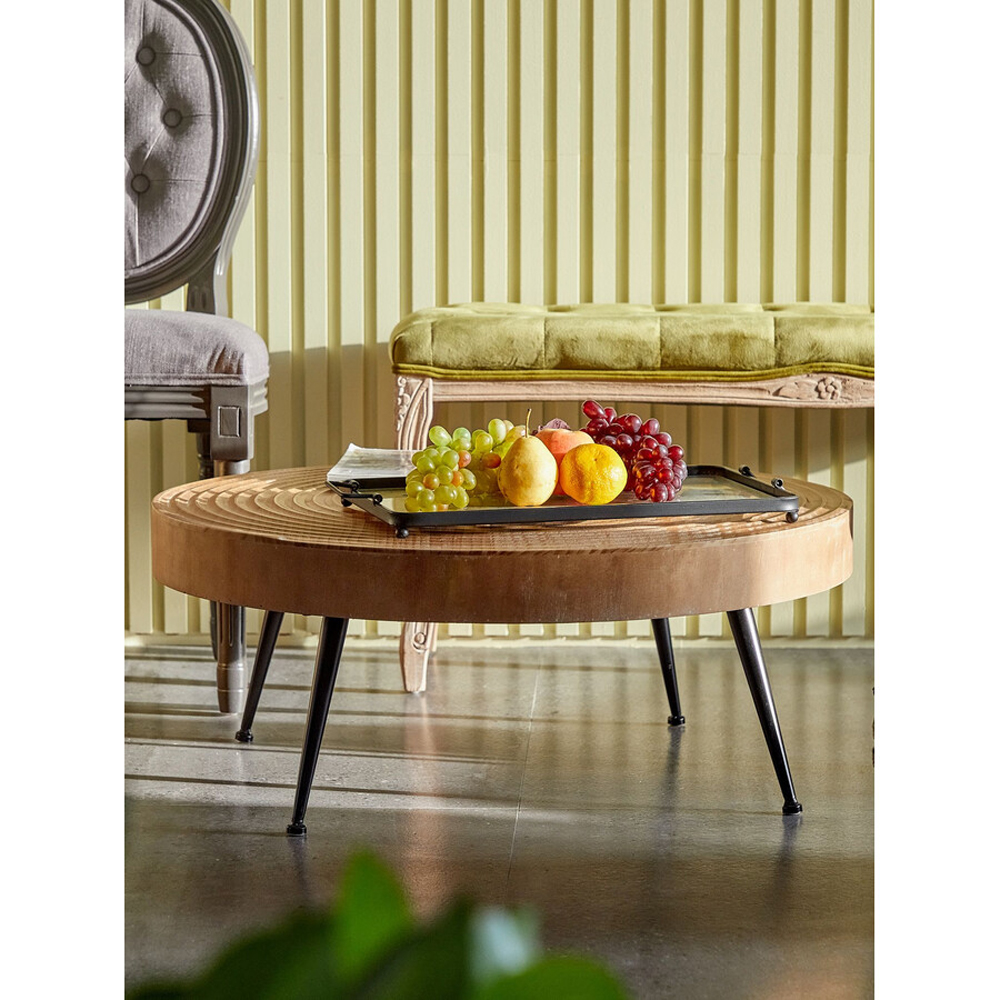 Журнальный столик с круглой фактурной столешницей из натурального дерева Vortex