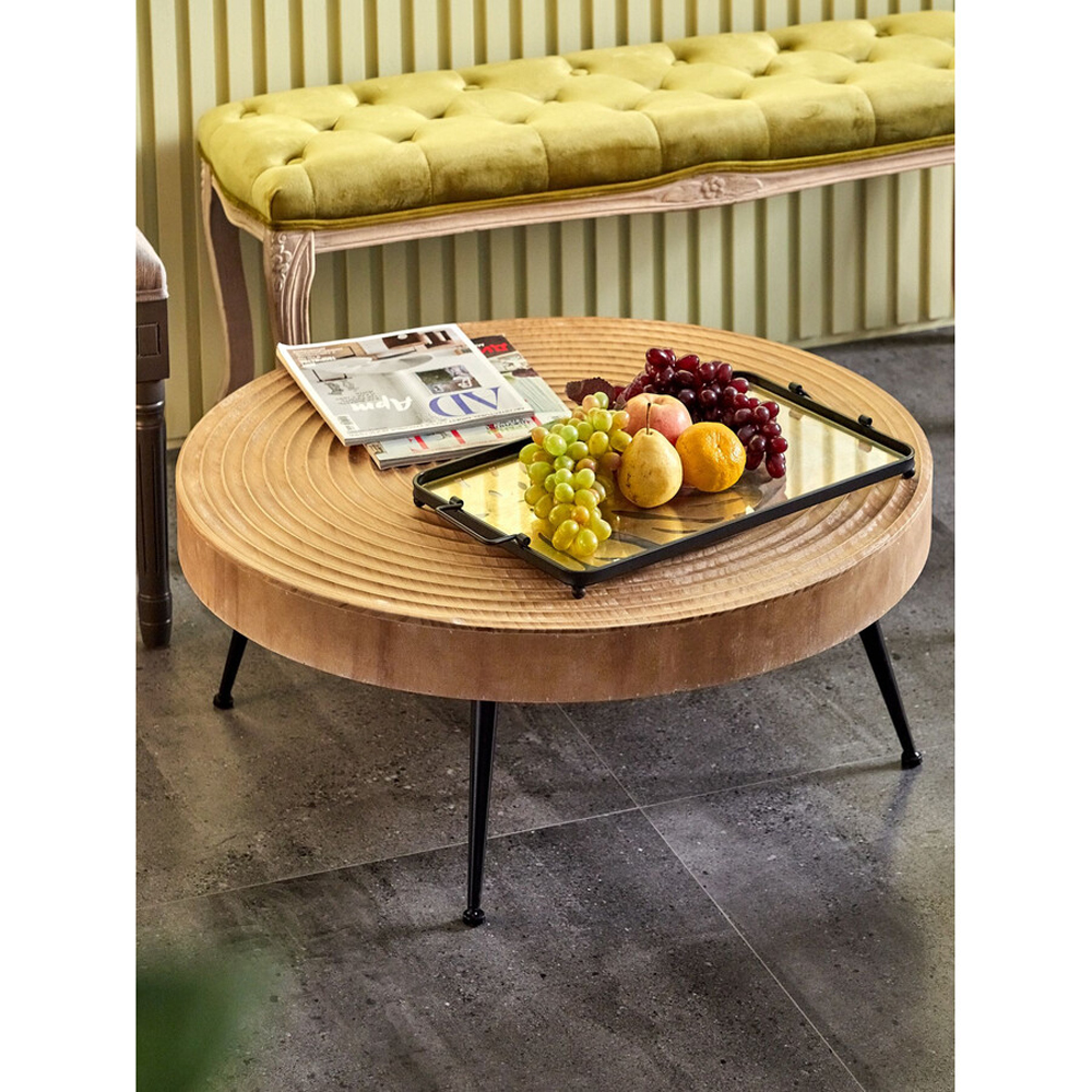 Журнальный столик с круглой фактурной столешницей из натурального дерева Vortex