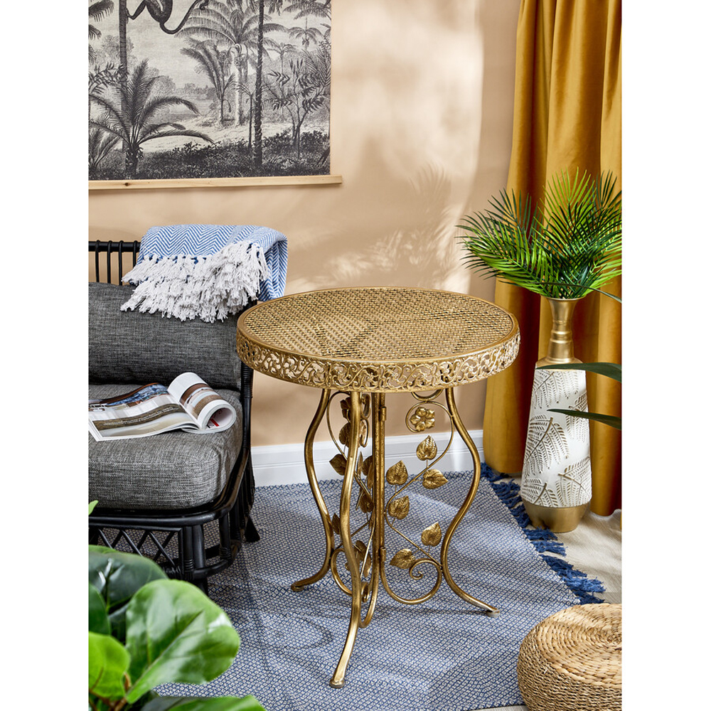 Столик приставной золотистый с орнаментом на столешнице Tanzania