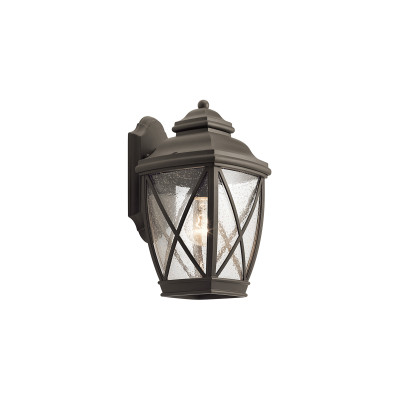 Настенный фонарь черного цвета с перекрестным металлическим декором и стеклом с эффектом капель воды Kichler