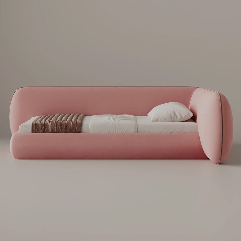 Кровать угловая с округлым изголовьем Smooth Pink Lines
