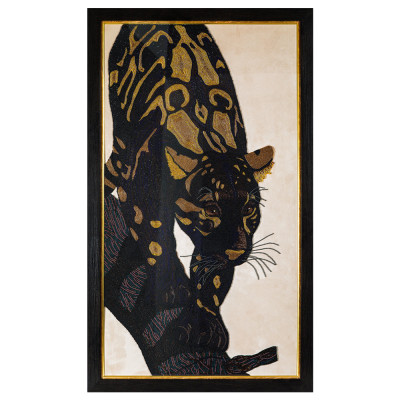 Панно на стену авторская вышивка Леопард бисер Leopard on tree embroidery