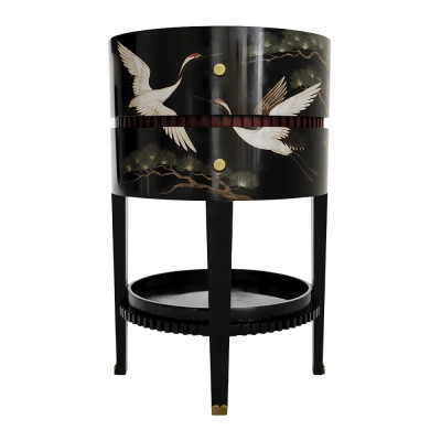 Черная тумбочка Sakura Japanese Cranes