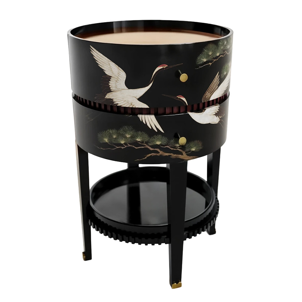 Черная тумбочка Sakura Japanese Cranes