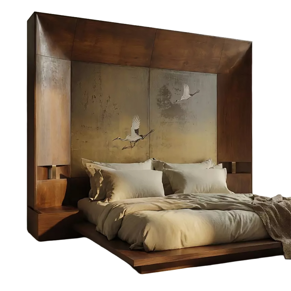 Премиальная Кровать Japanese Bed Cranes с большим порталом