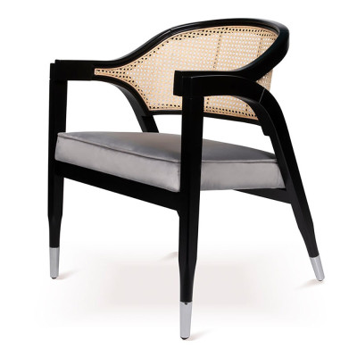 Alessio Rattan Wood Dining Chair Black