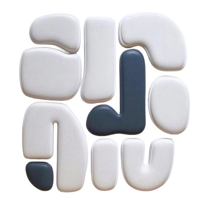 Cовременное объемное 3d панно Джапанди White-Blue Alphabet