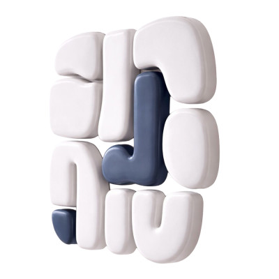 Cовременное объемное 3d панно Джапанди White-Blue Alphabet