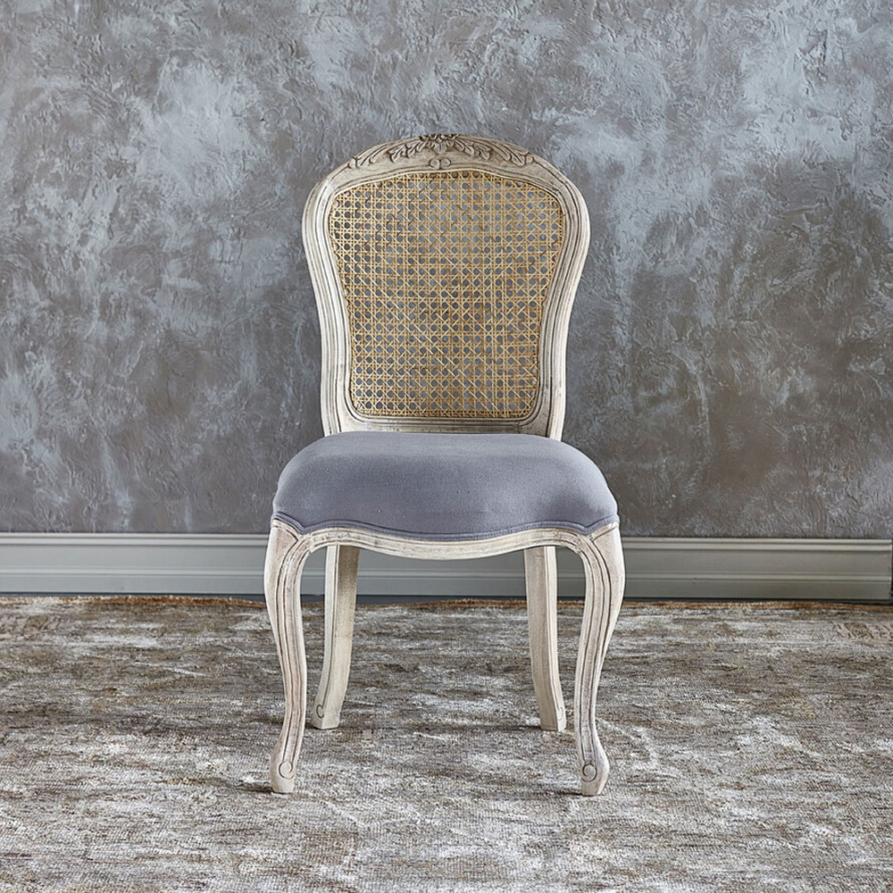 Стул мягкий  с обивкой из хлопка в стиле прованс Gray Provence Chair