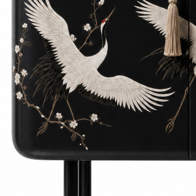 Черная тумба с восточным рисунком Sakura Japanese Cranes