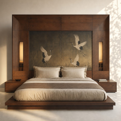 Премиальная Кровать Japanese Bed Cranes с большим порталом
