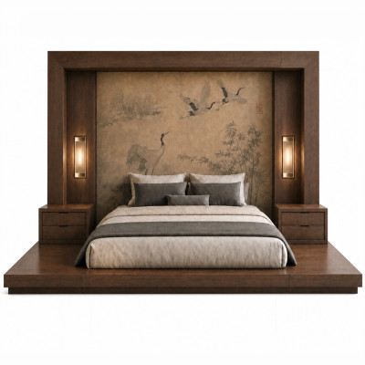 Кровать с большим порталом в японском стиле Japanese Bed Cranes