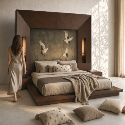 Премиальная Кровать Japanese Bed Cranes с большим порталом
