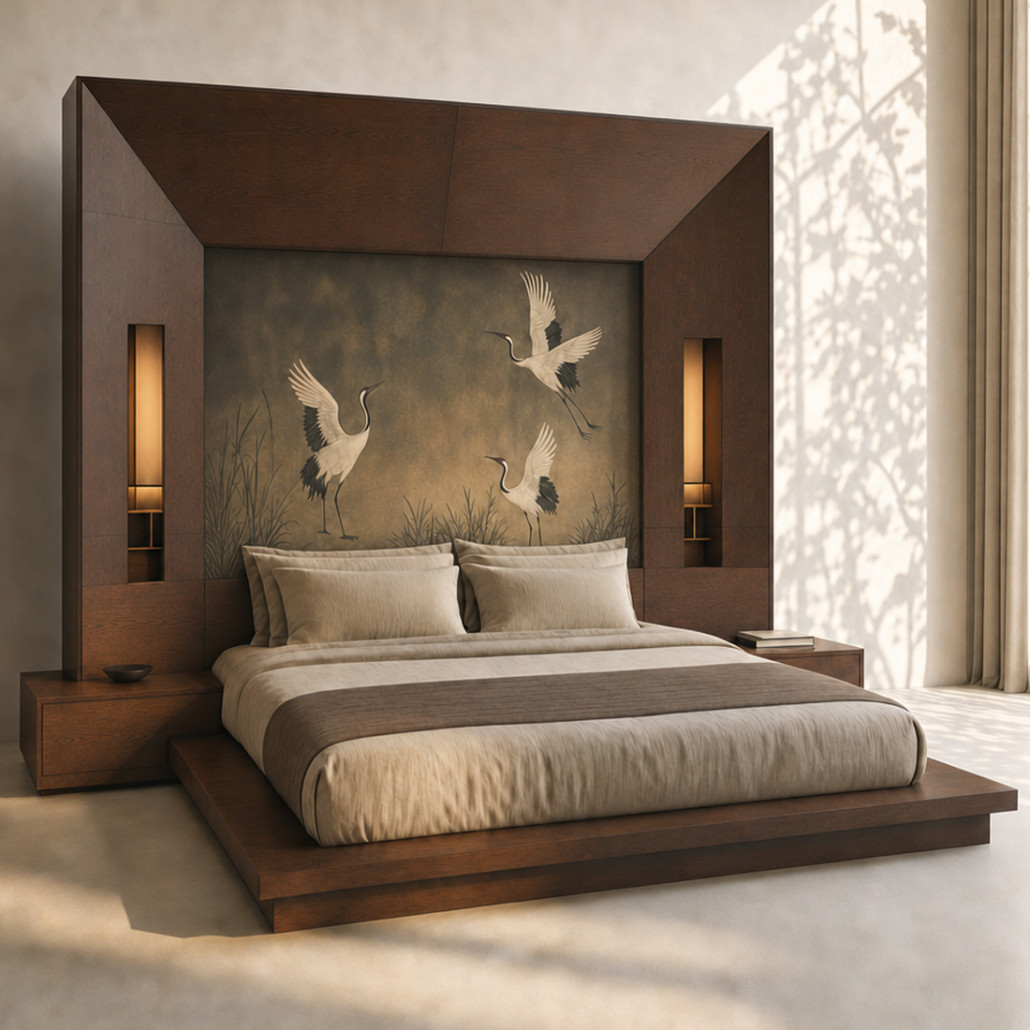 Премиальная Кровать Japanese Bed Cranes с большим порталом