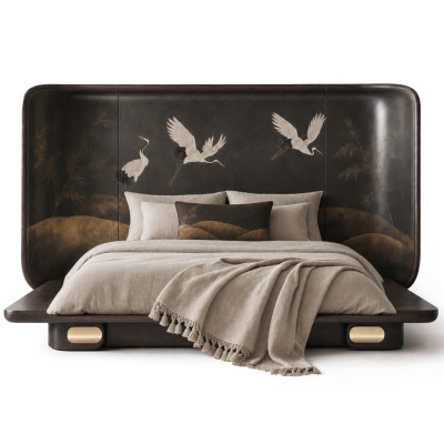 Премиальная Кровать Japanese Cranes Bed с полукруглой спинкой