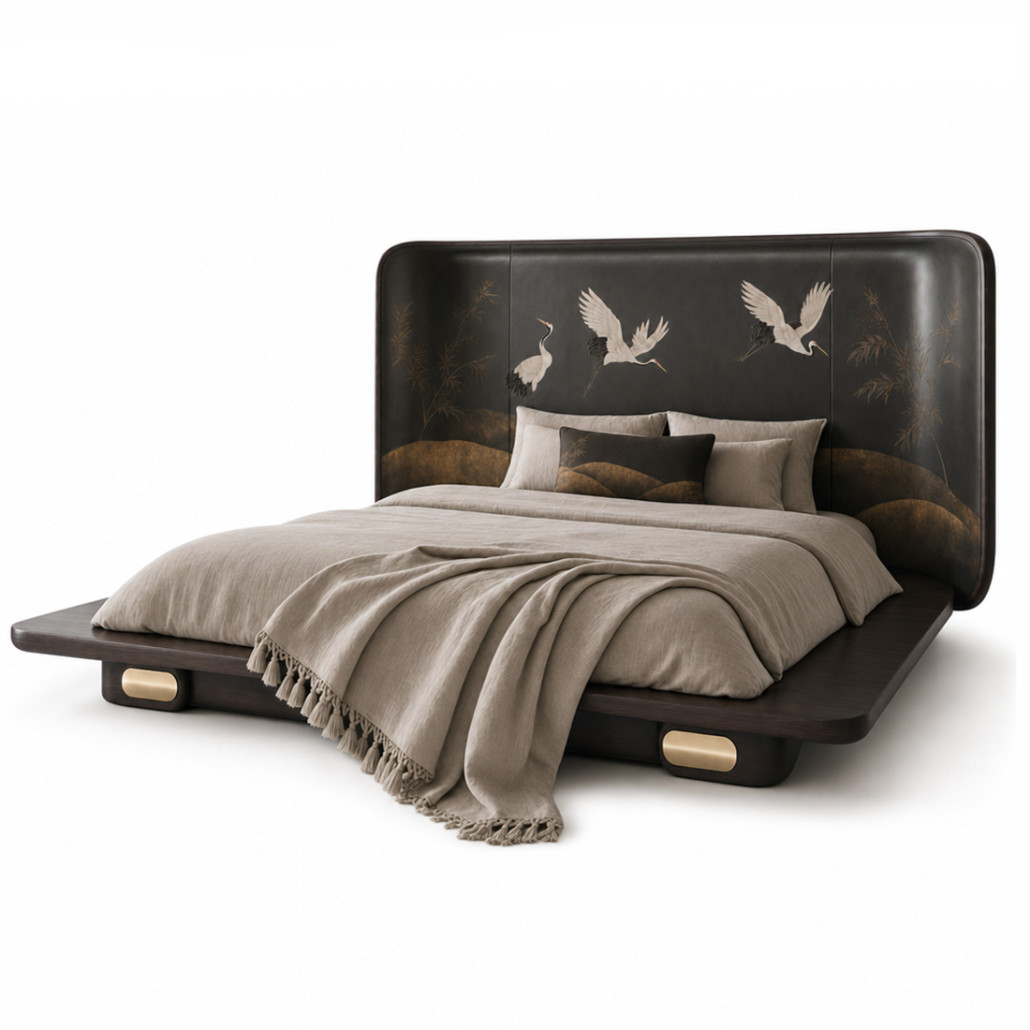 Премиальная Кровать Japanese Cranes Bed с полукруглой спинкой