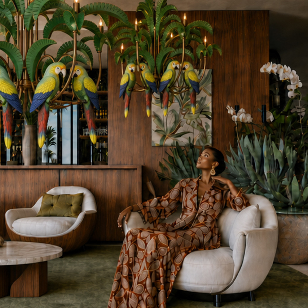 Люстра Panama Palm Chandelier Parrot с попугаями
