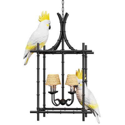 Люстра Panama Cage Chandelier White Parrot с попугаями