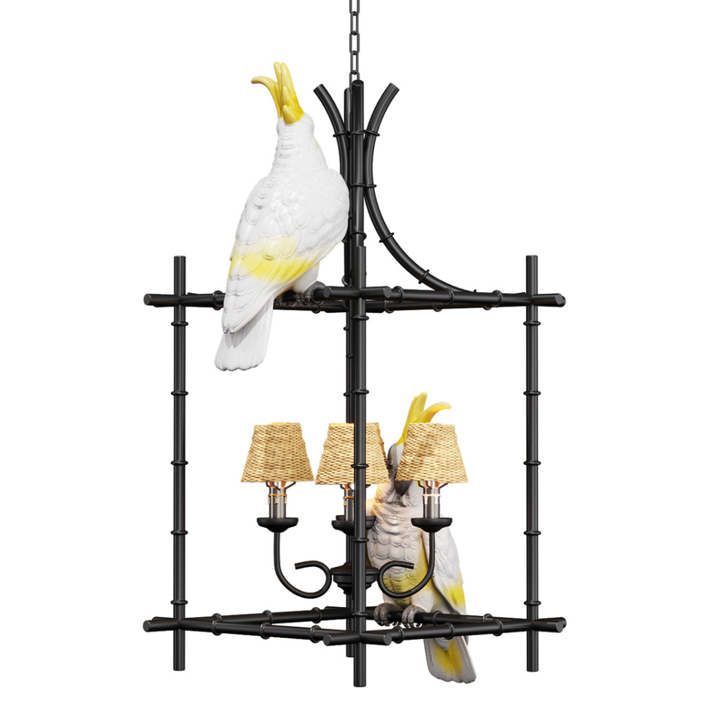 Люстра Panama Cage Chandelier White Parrot с попугаями