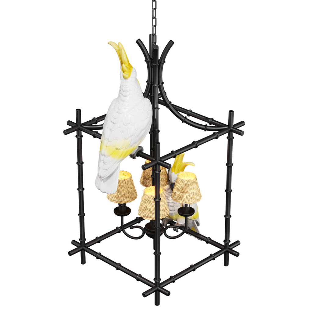 Люстра Panama Cage Chandelier White Parrot с попугаями
