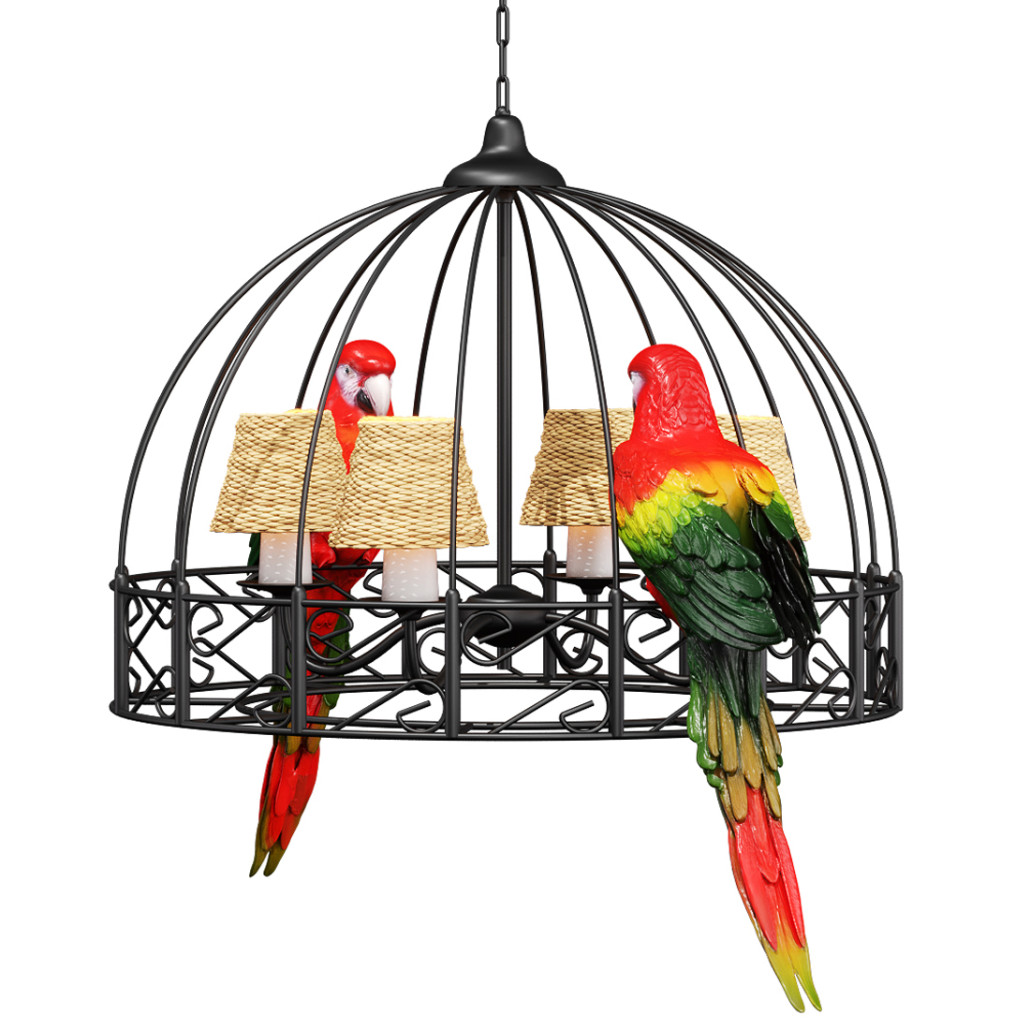 Люстра Panama Cage Chandelier Red Parrot с попугаями
