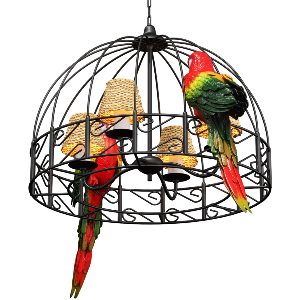 Люстра Panama Cage Chandelier Red Parrot с попугаями