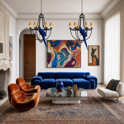 Люстра Panama Cage Chandelier Blue Parrot с попугаями