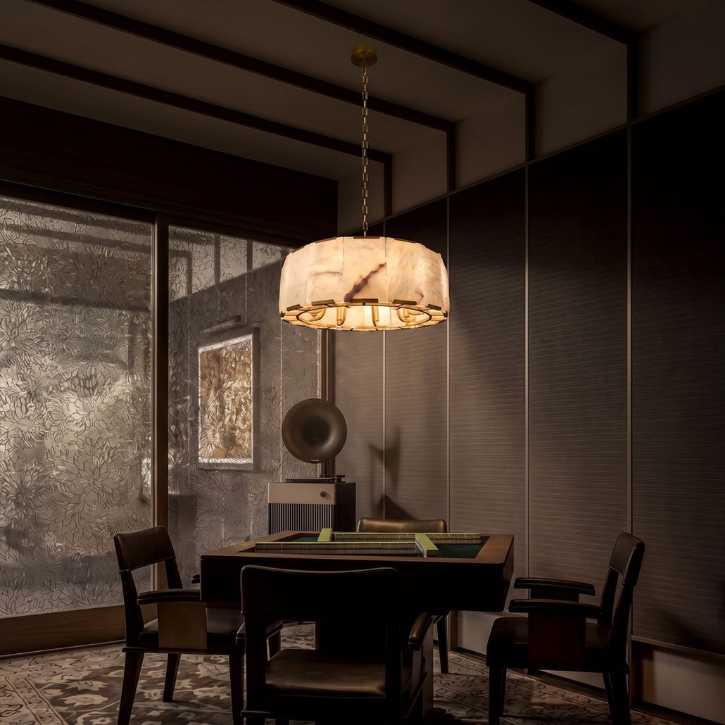 Подвесная люстра круглая из прямоугольных мраморных панелей 60 Marble square Chandelier