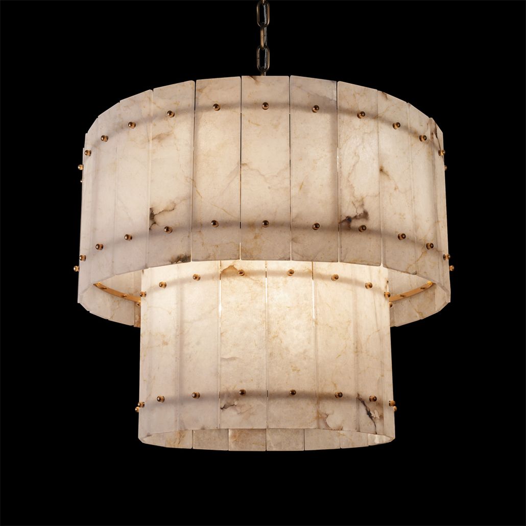 Подвесная люстра двухъярусная из прямоугольных мраморных панелей Marble square Chandelier