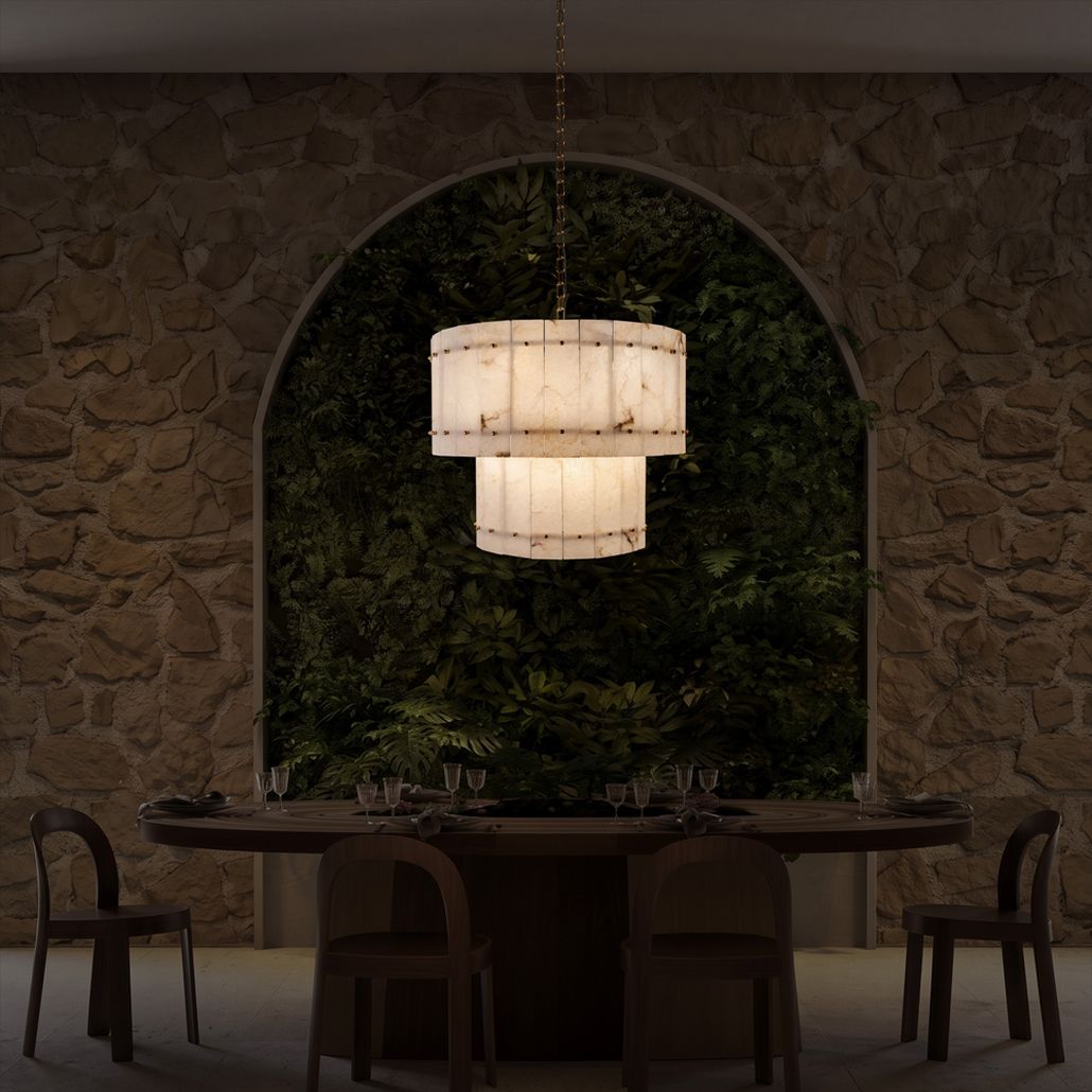 Подвесная люстра двухъярусная из прямоугольных мраморных панелей Marble square Chandelier
