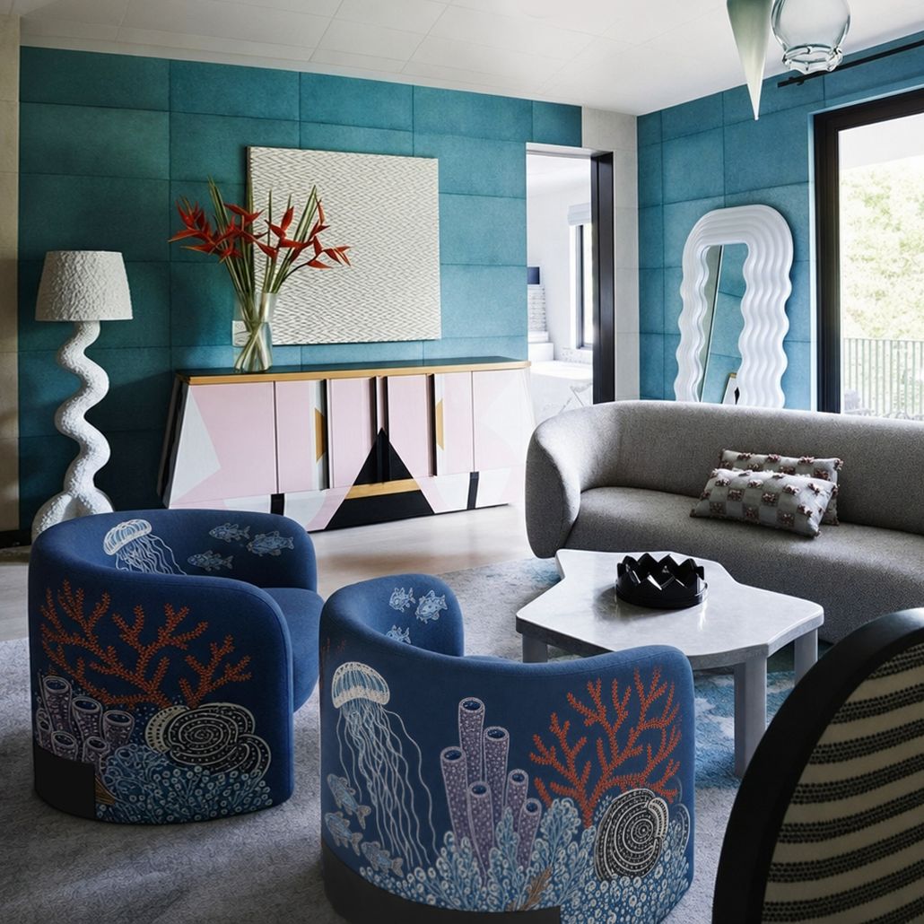 Премиальное дизайнерское Кресло Fiji Armchair Jellyfish on blue