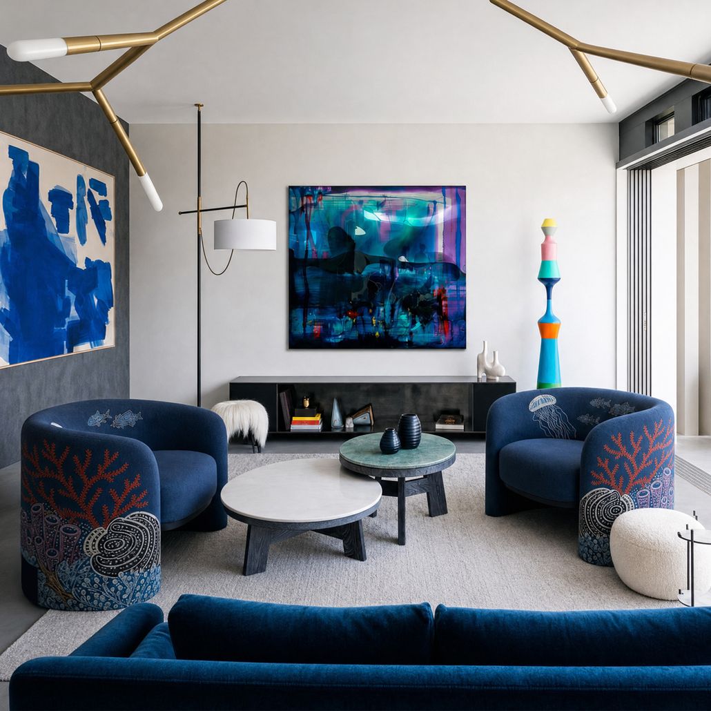 Премиальное дизайнерское Кресло Fiji Armchair Jellyfish on blue