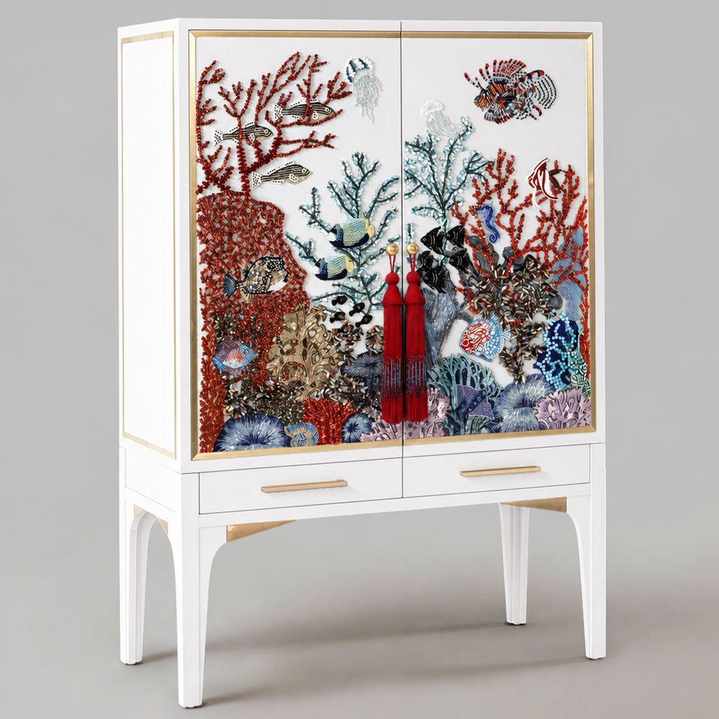 Авторский Барный шкаф Fiji Bar cabinet White Limited edition ручная вышивка