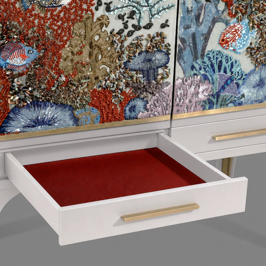 Авторский Барный шкаф Fiji Bar cabinet White Limited edition ручная вышивка