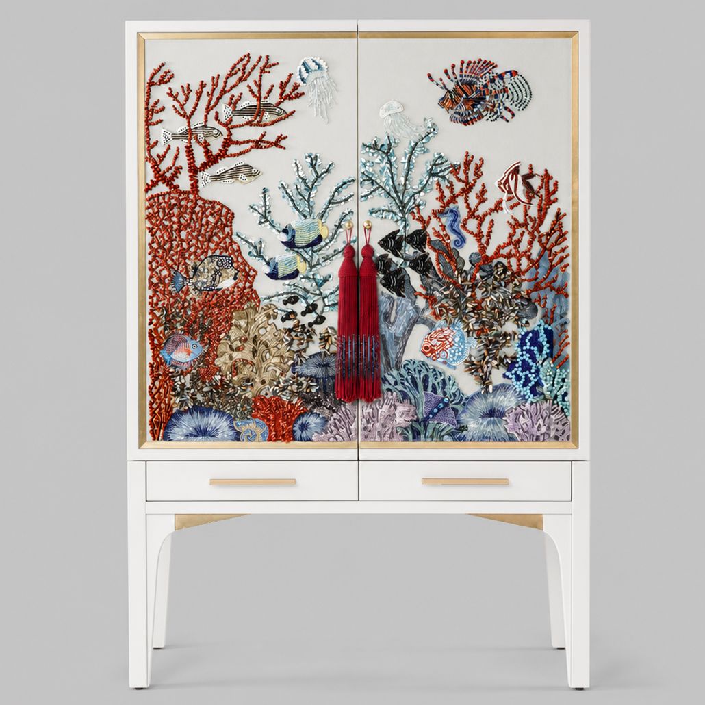 Авторский Барный шкаф Fiji Bar cabinet White Limited edition ручная вышивка