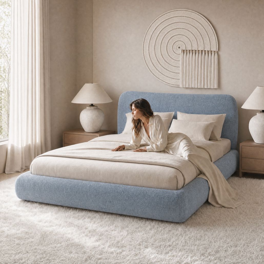 Кровать UMA blue голубое букле