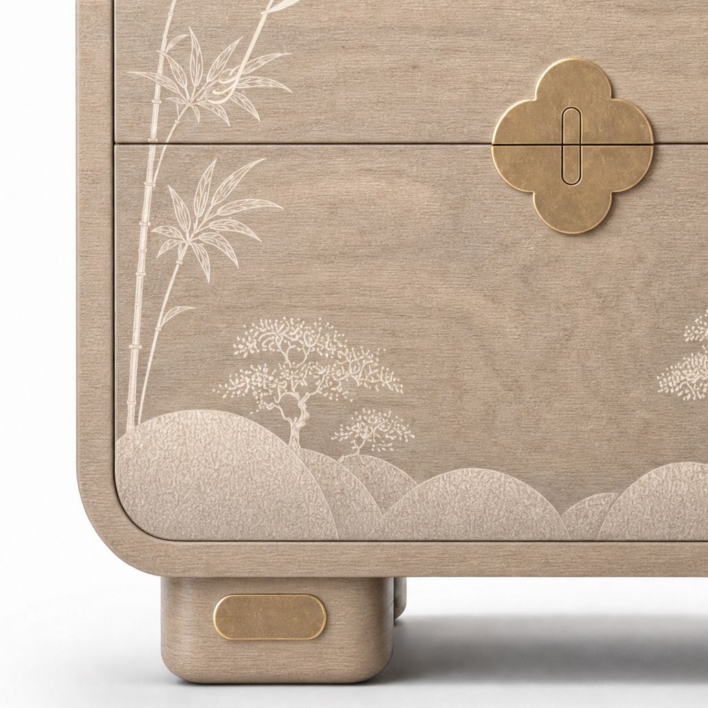 Прикроватная Тумба Cranes Japanese Garden Beige