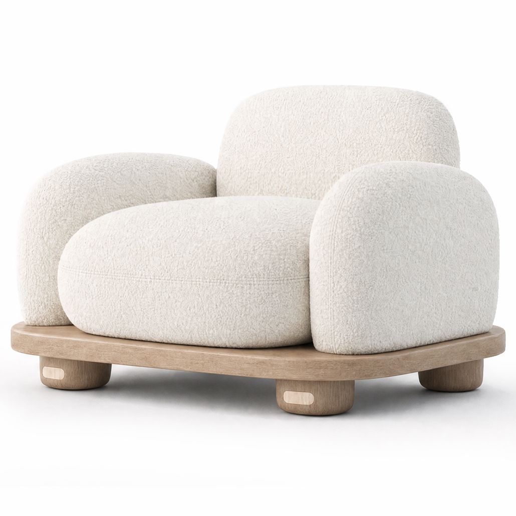 Кресло Akio Japandi Lounge Chair Белое Букле