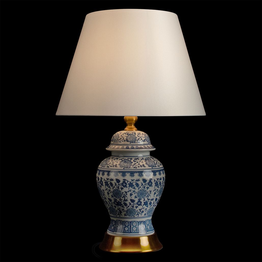 Настольная лампа с цветочной росписью Blue & White Chinoiserie