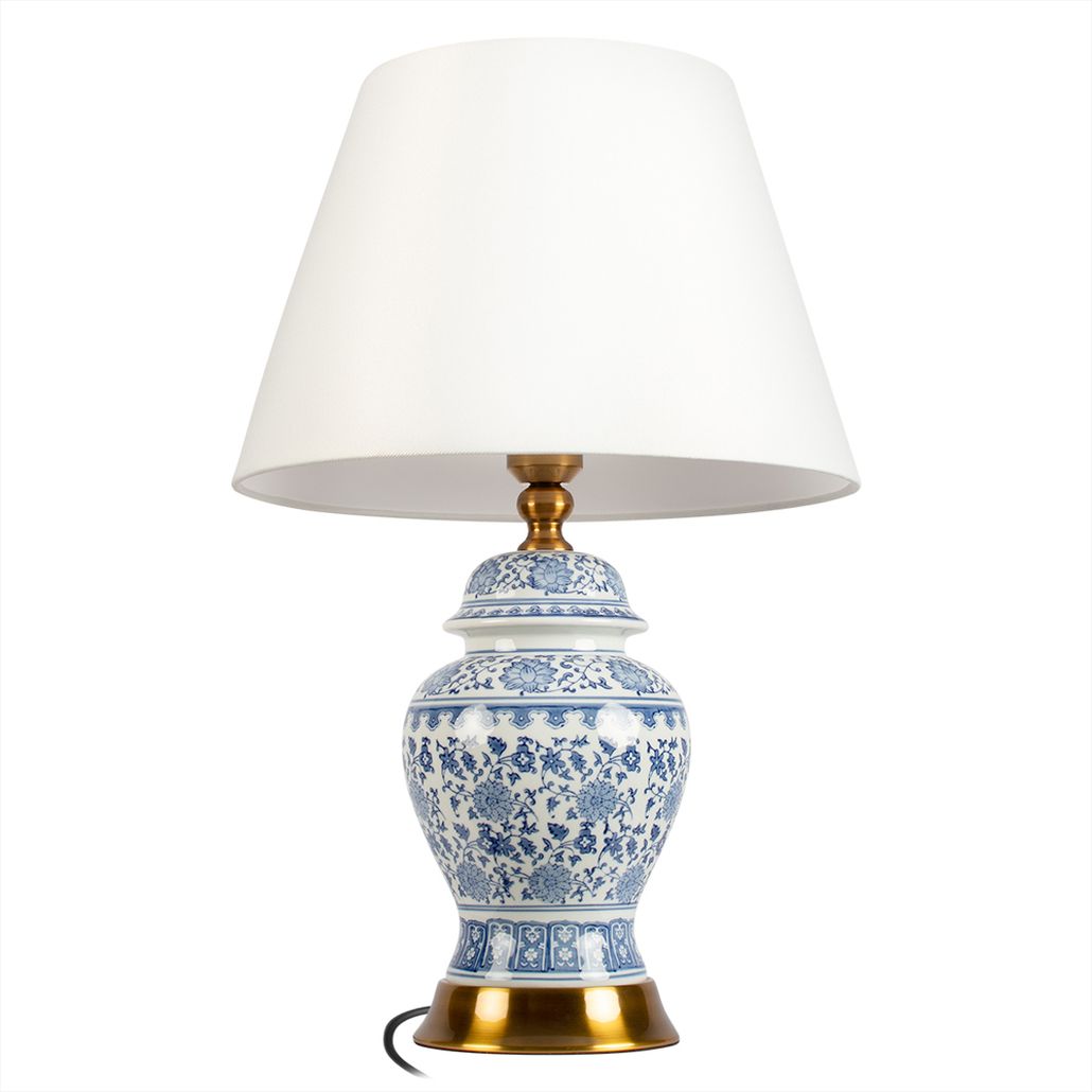 Настольная лампа с цветочной росписью Blue & White Chinoiserie