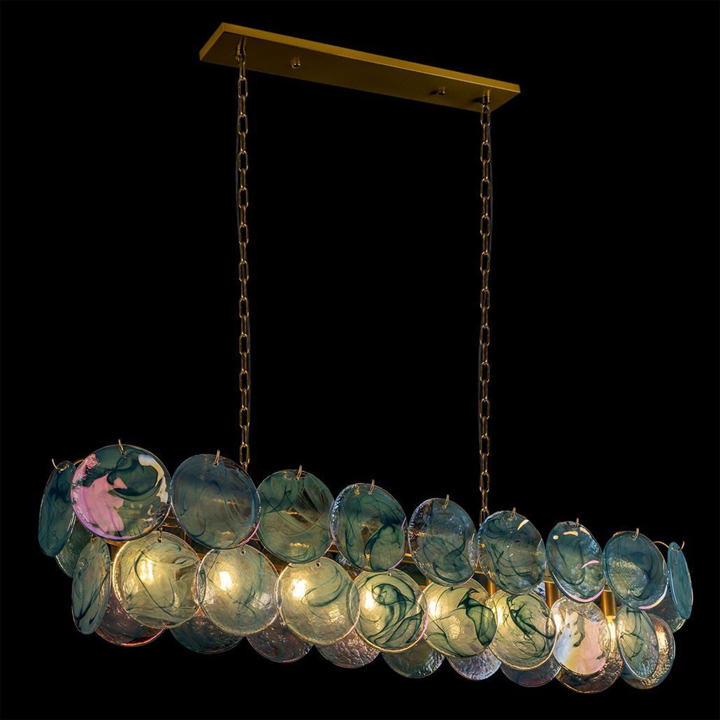 Подвесная люстра овальная из стеклянных дисков Sequins Blue Pearl