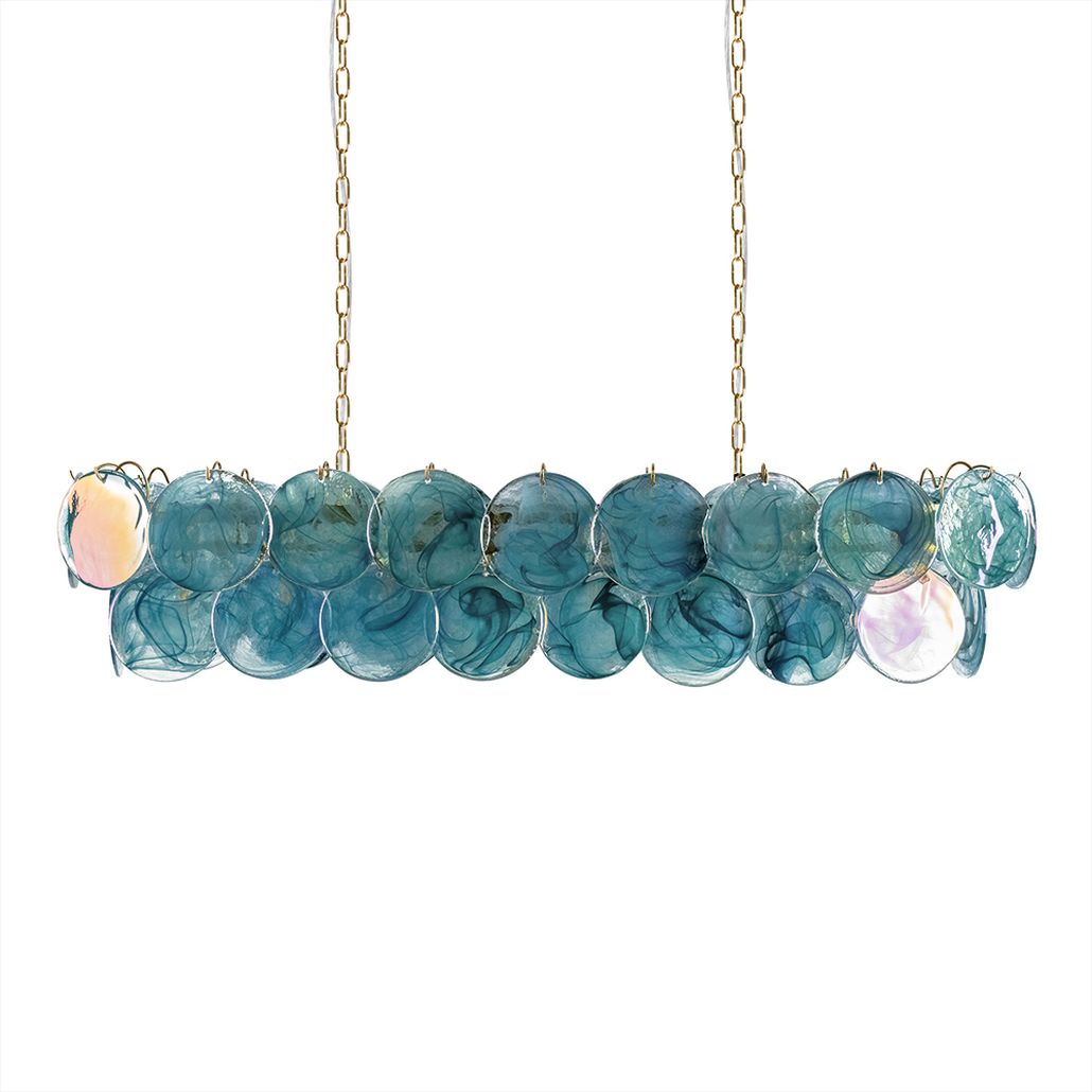 Подвесная люстра овальная из стеклянных дисков Sequins Blue Pearl